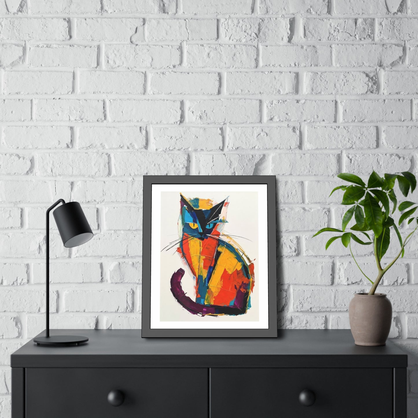 Colorful Abstract Cat Framed Poster