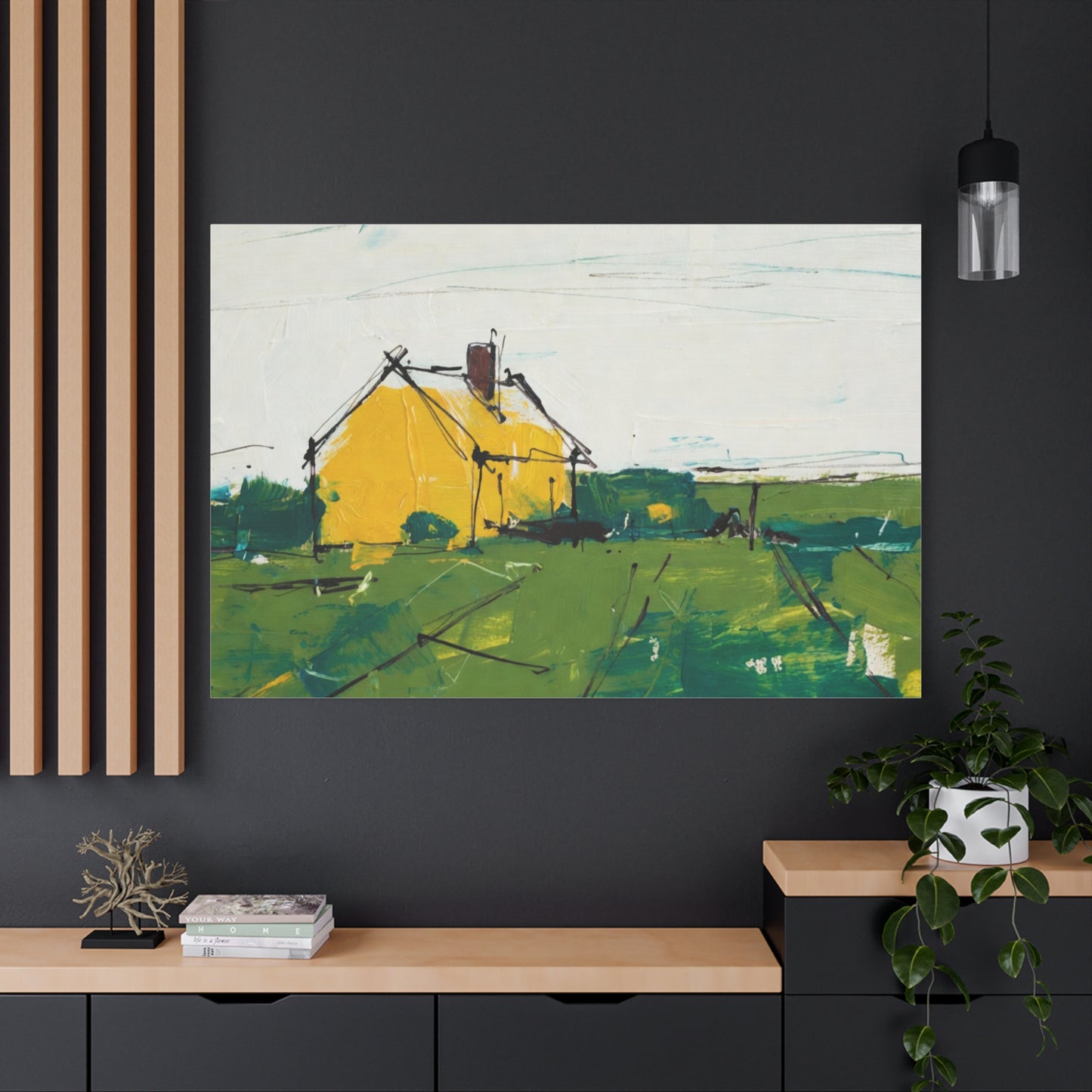 Yellow Cottage Landscape Canvas - Matte Stretched Wall Art