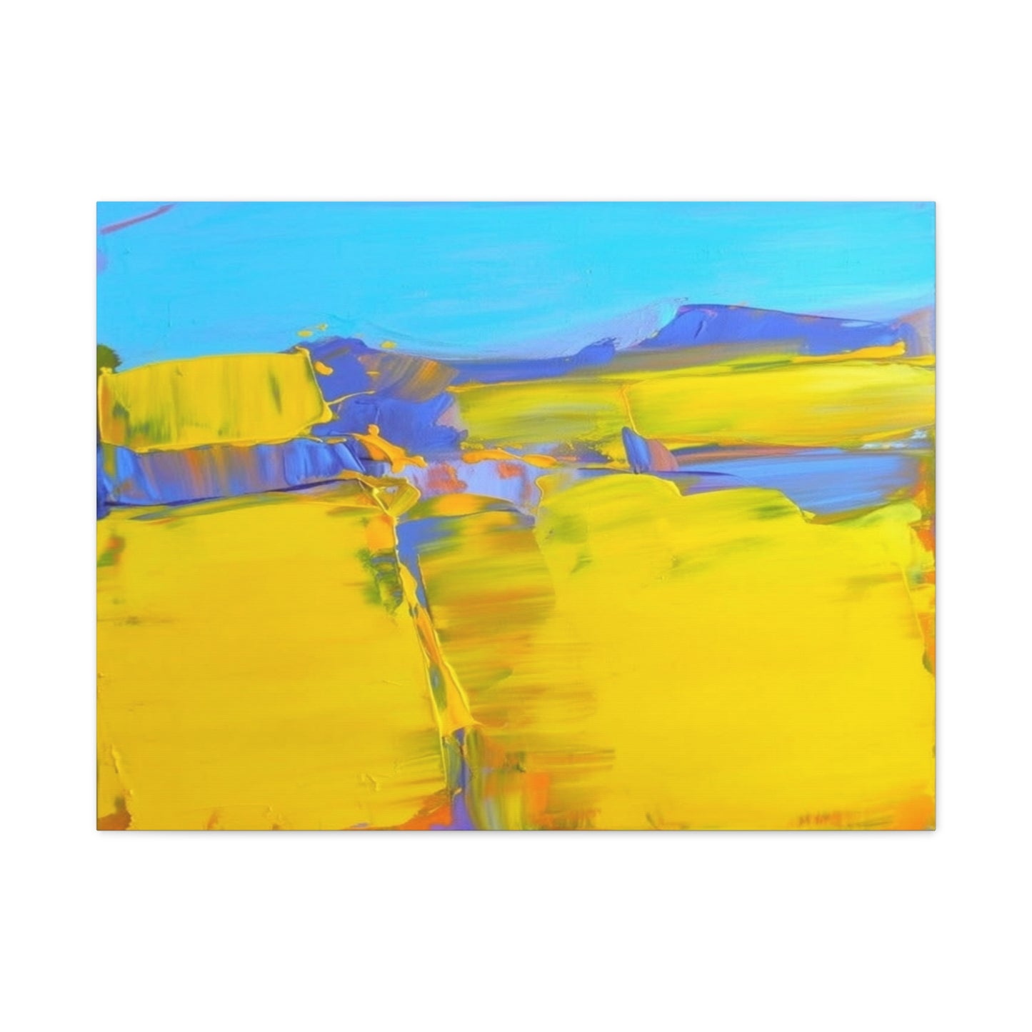 Abstract Yellow Field Canvas Wall Art  Vibrant Landscape Matte Stretched Canvas 1.25"