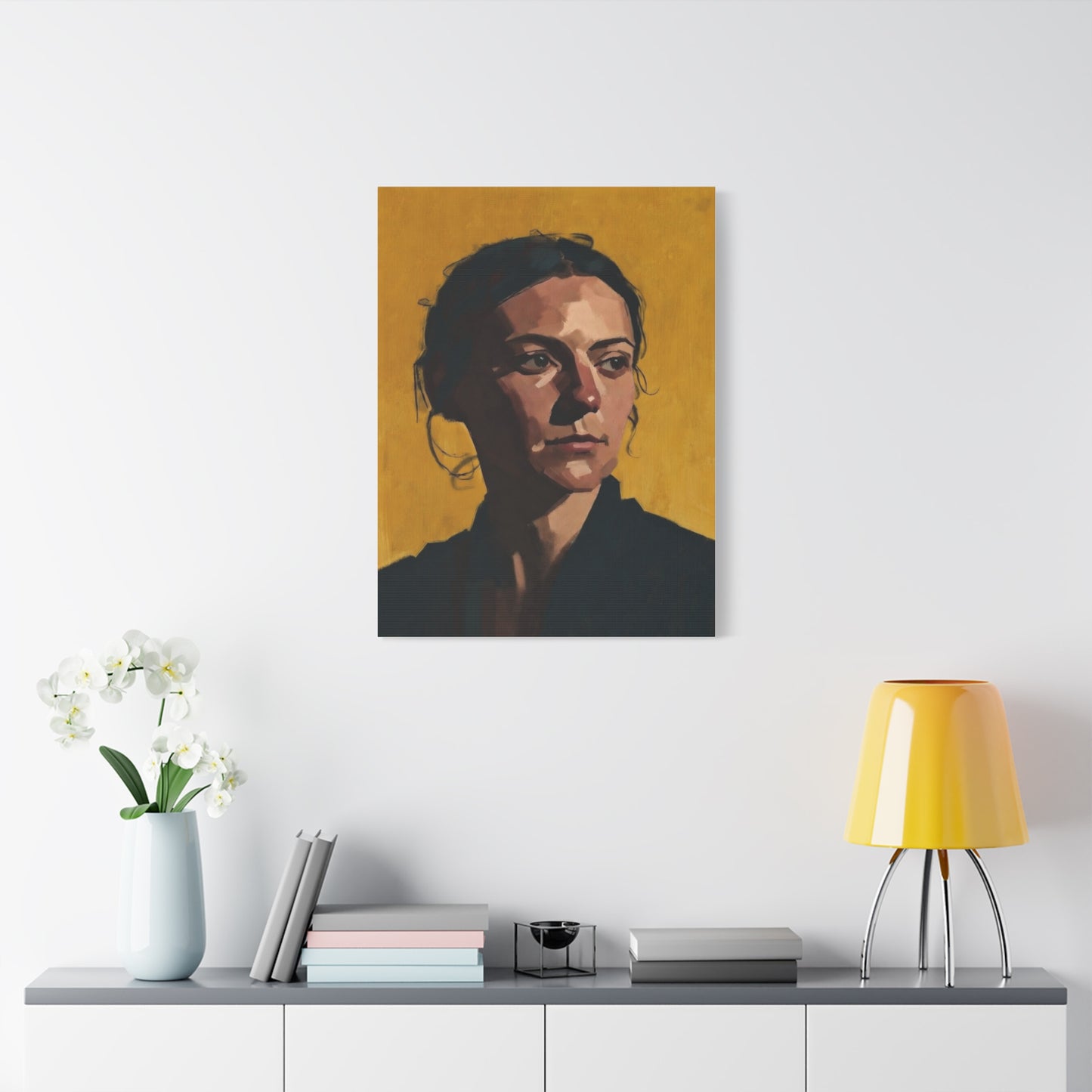 Portrait Painting Canvas Print — Moody Golden Female Portrait on Matte Stretched Canvas