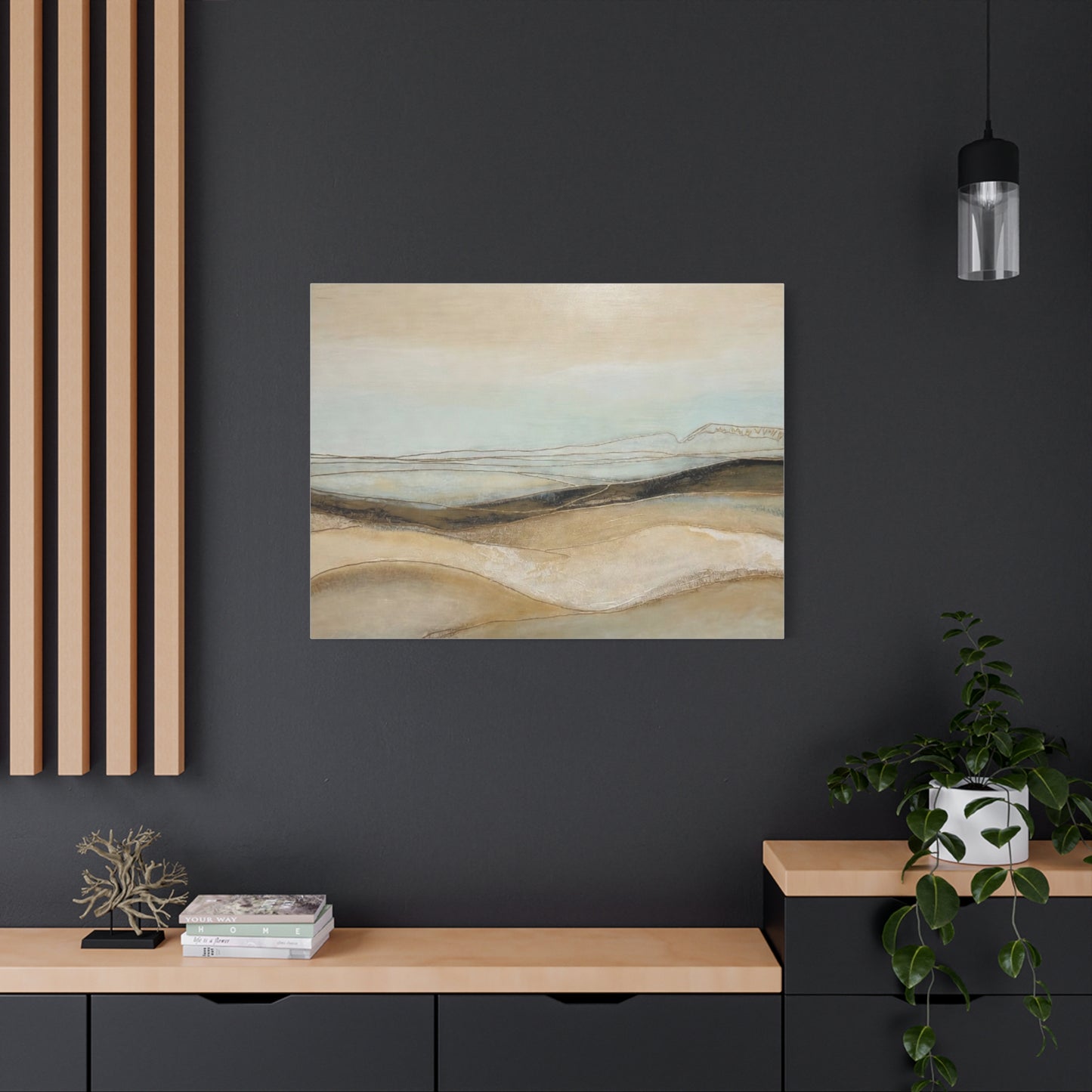 Abstract Coastal Landscape Matte Canvas Wall Art — Neutral Beach Waves Stretched Canvas