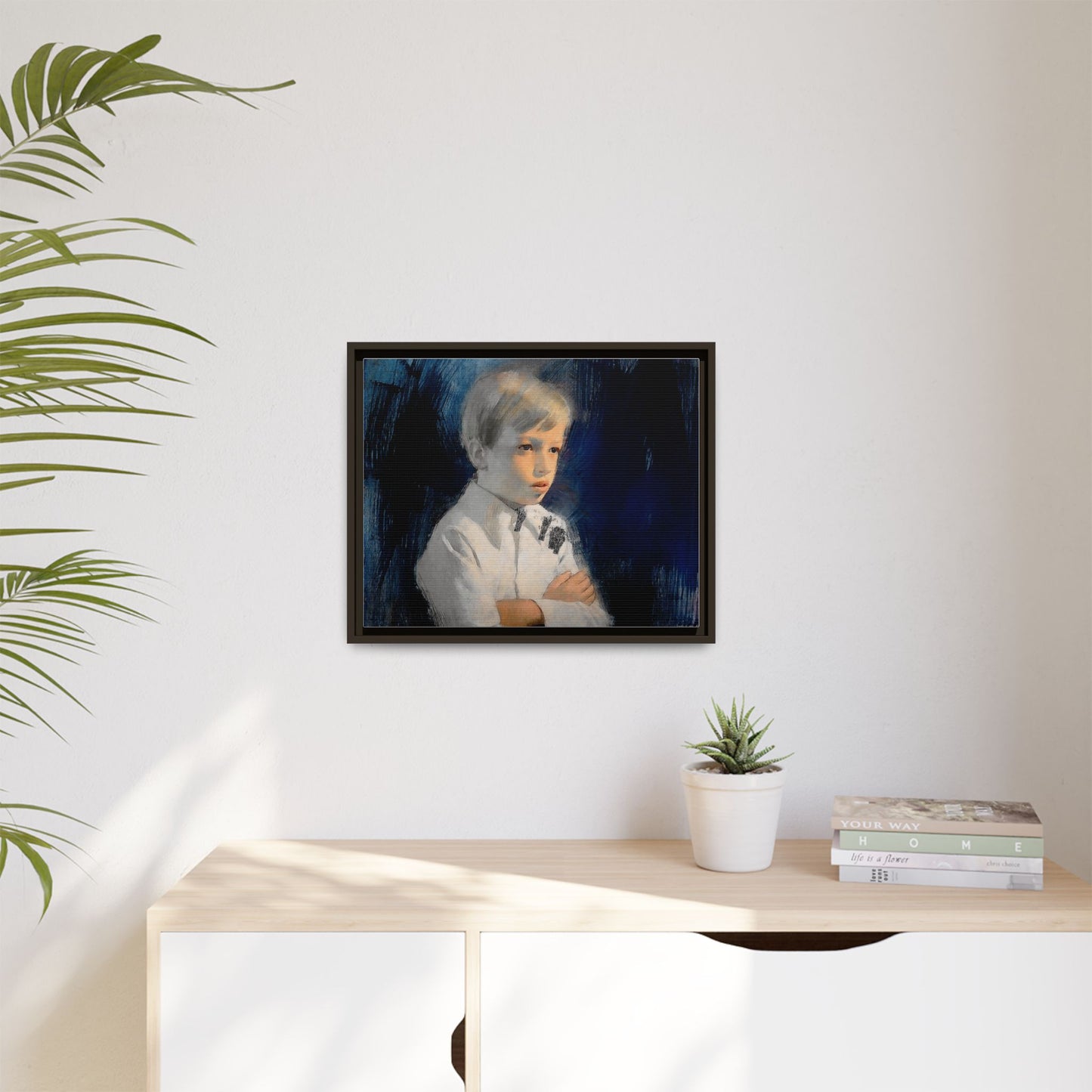 Painting of boy by Unknown Artist Framed Matte Canvas Wall Art Print