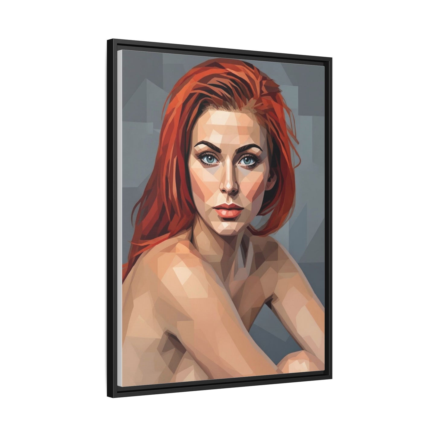Framed Matte Canvas Portrait — Geometric Redhead Wall Art