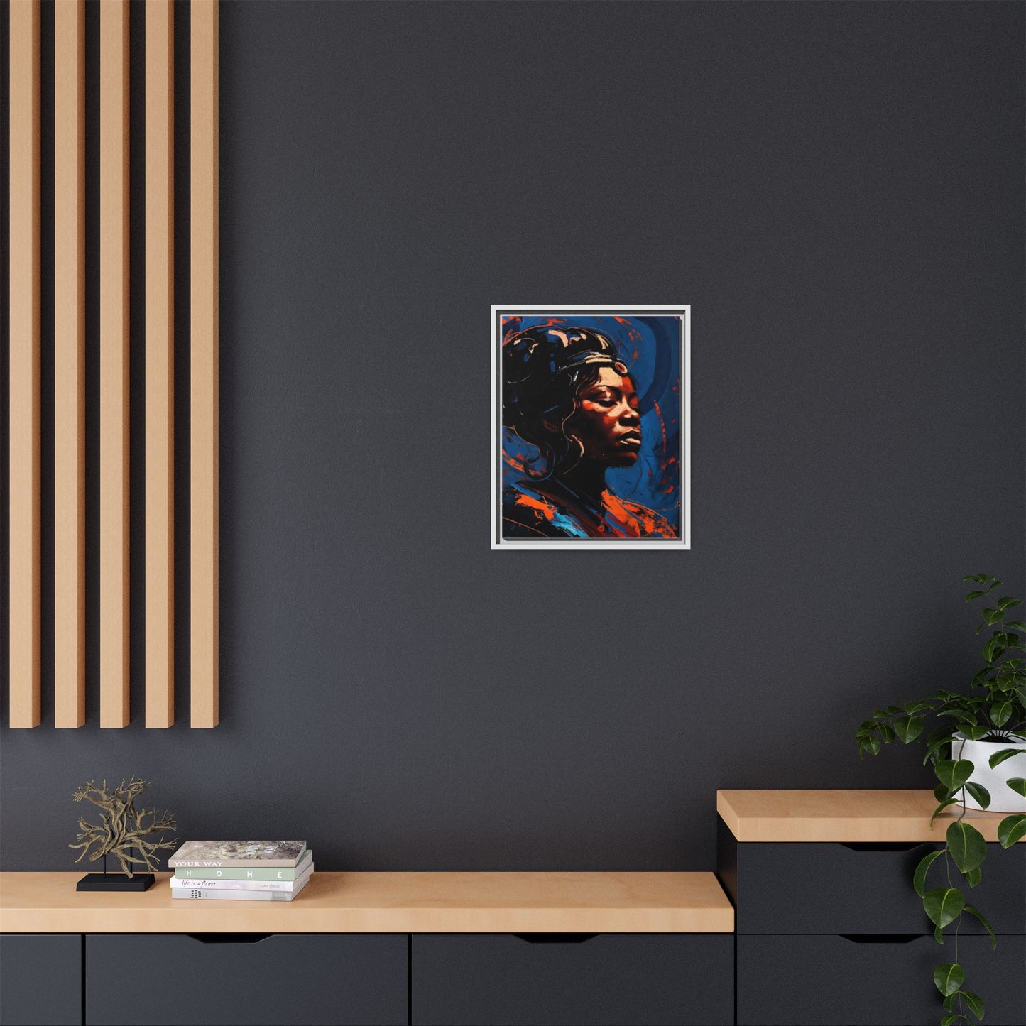 Framed Matte Canvas Art - Vibrant Portrait of a Black Woman (Multi-Color)