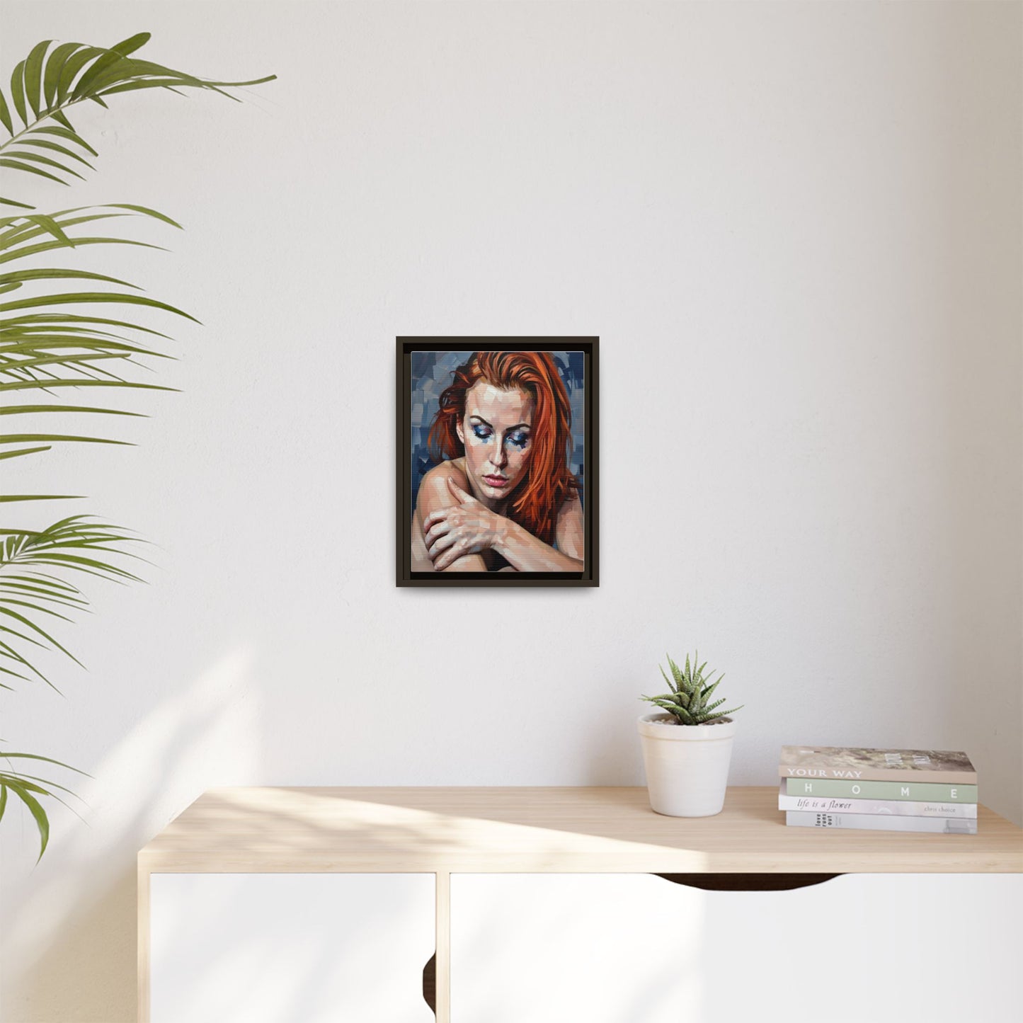 Framed Matte Canvas Art – Contemplative Redhead Portrait