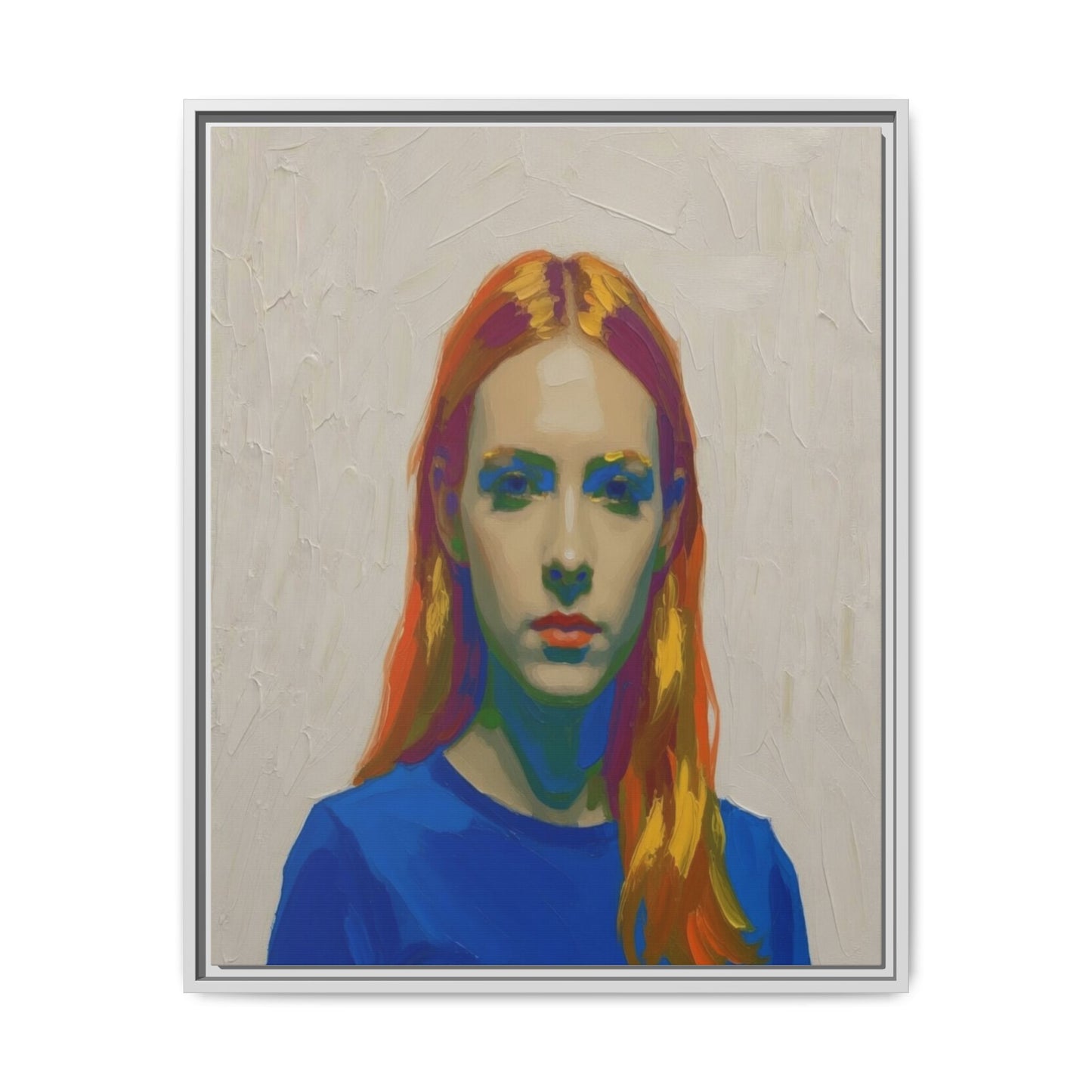 Framed Matte Canvas Portrait — Vibrant Multi‑Color Girl Art Print