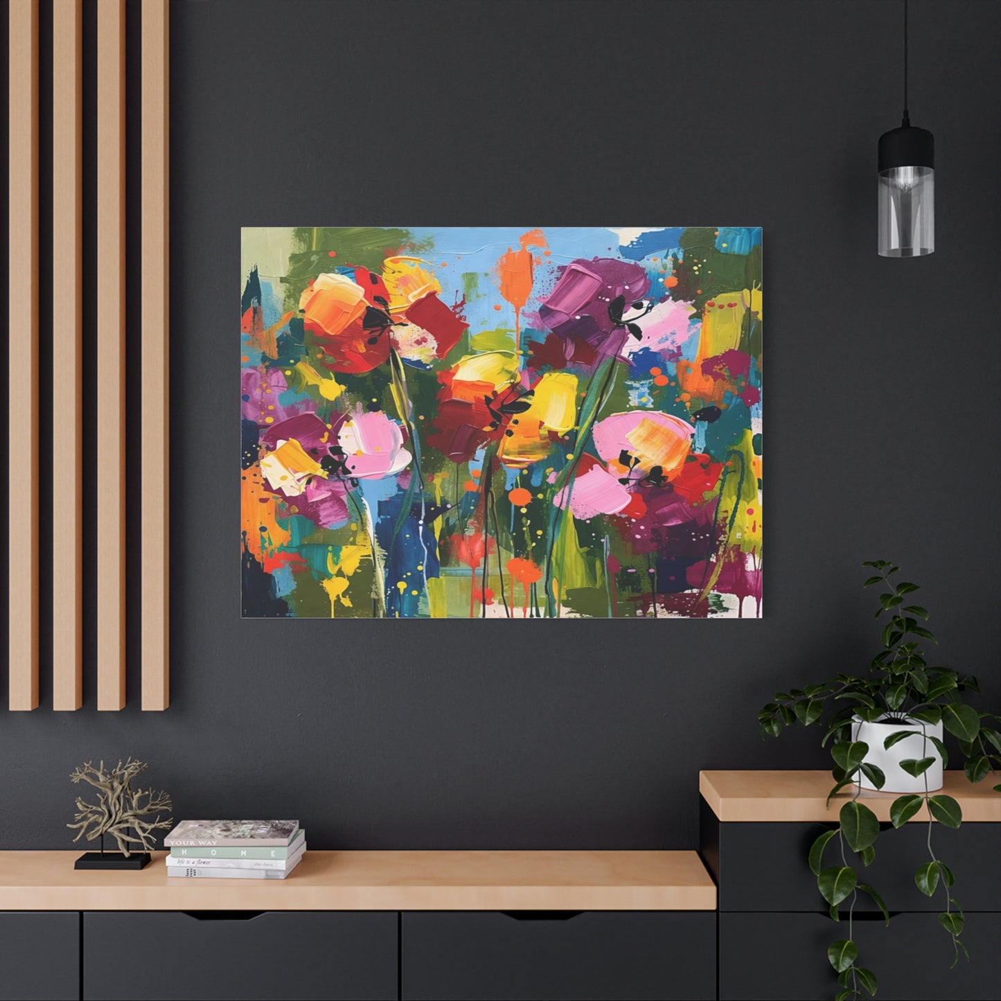Vibrant Abstract Floral Canvas — Colorful Poppy Wall Art, Matte Stretched 1.25"