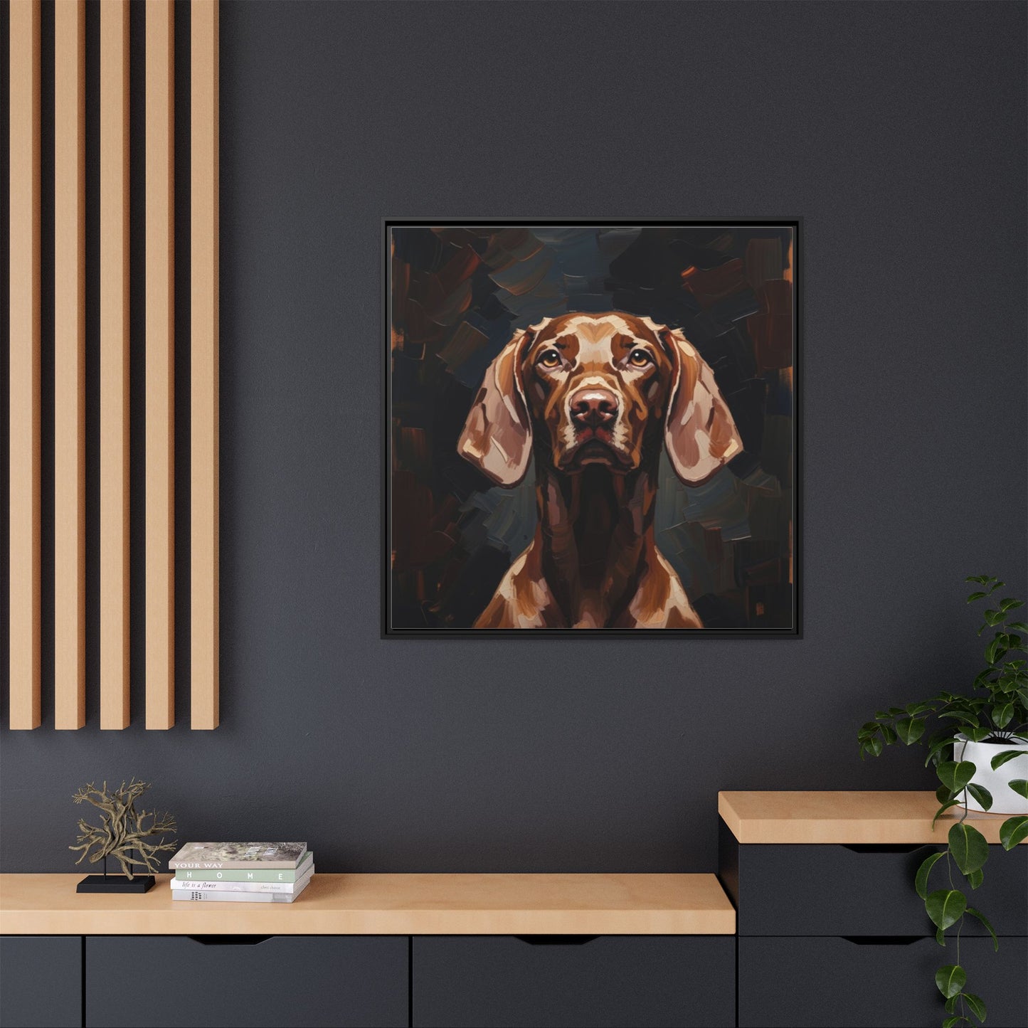 Framed Matte Canvas Dog Portrait – Brown Vizsla Wall Art