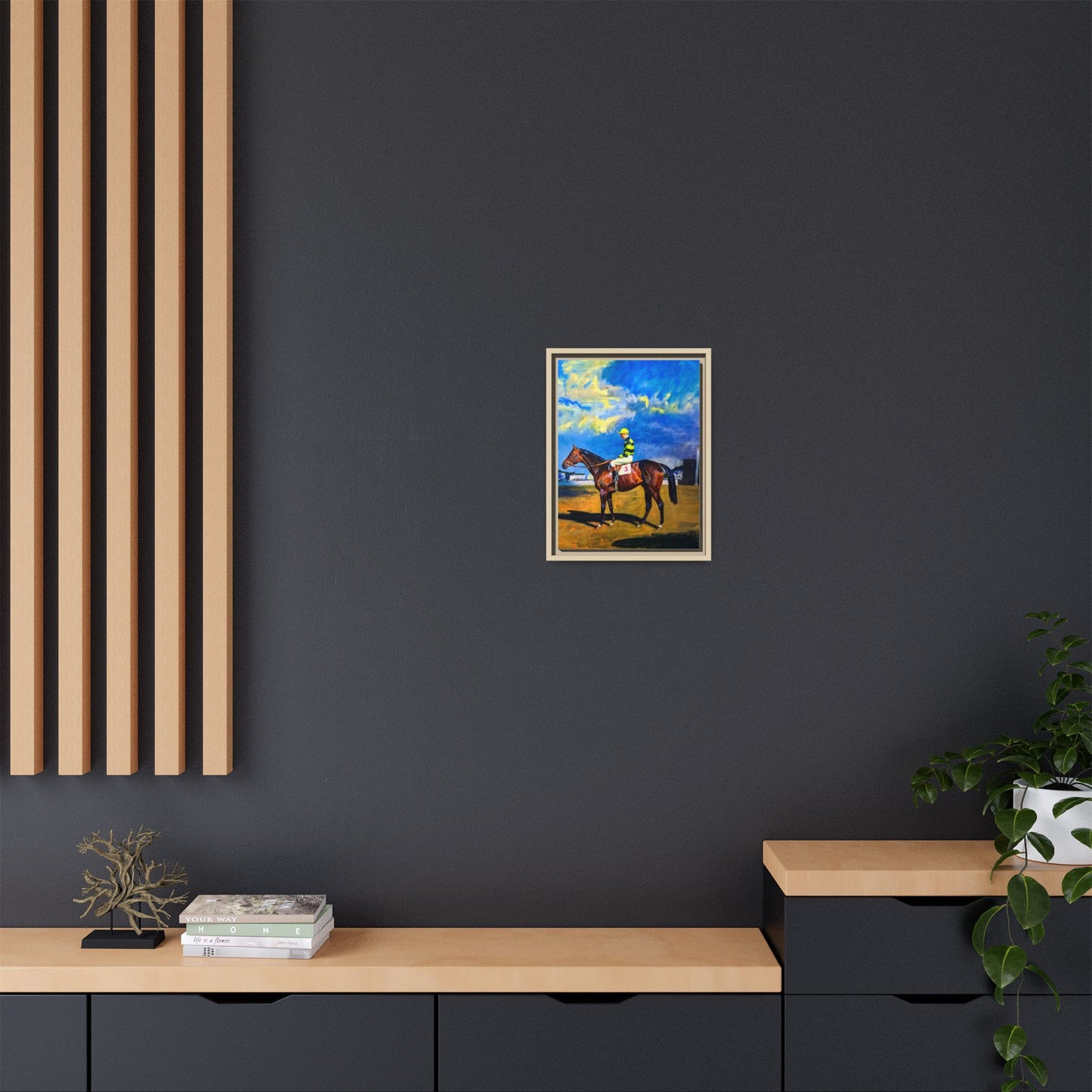 Framed Matte Canvas — Jockey on Racehorse Vintage Equestrian Wall Art