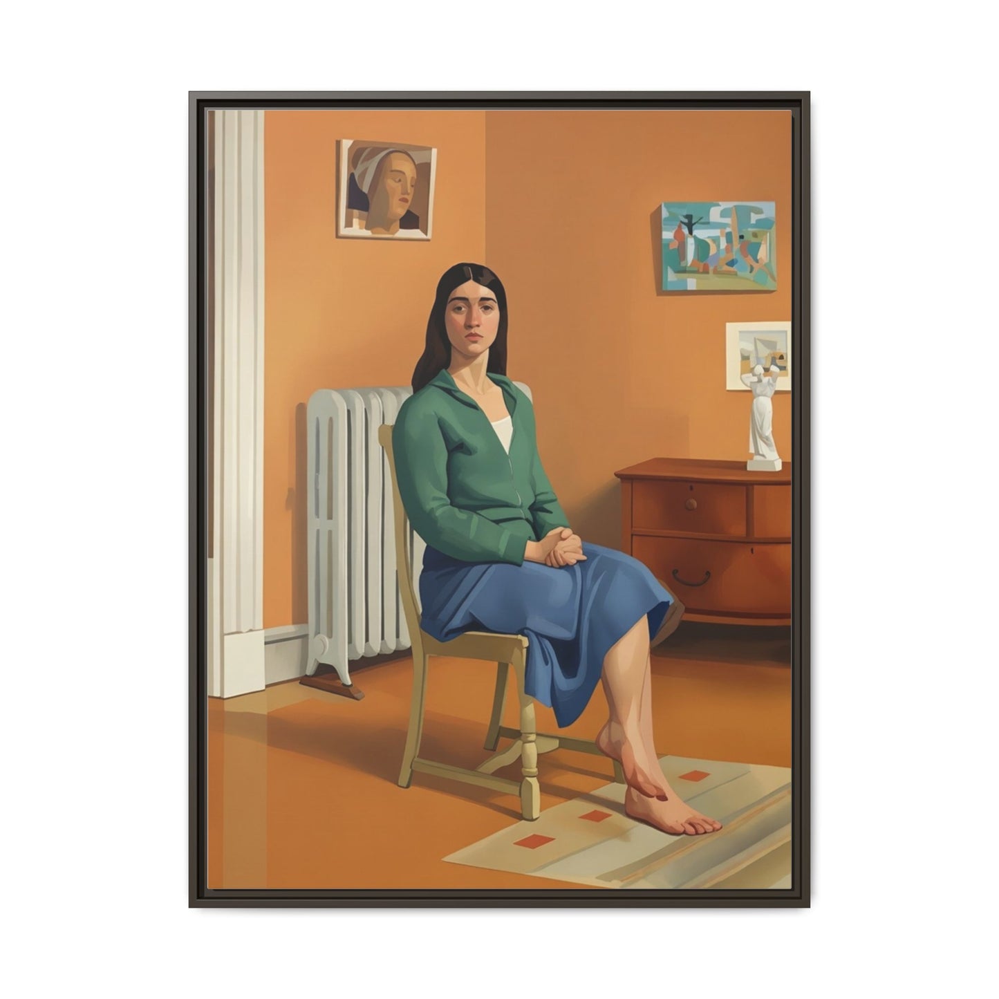 Framed Matte Canvas Print — Woman Seated in Warm Interior (Midcentury Portrait)