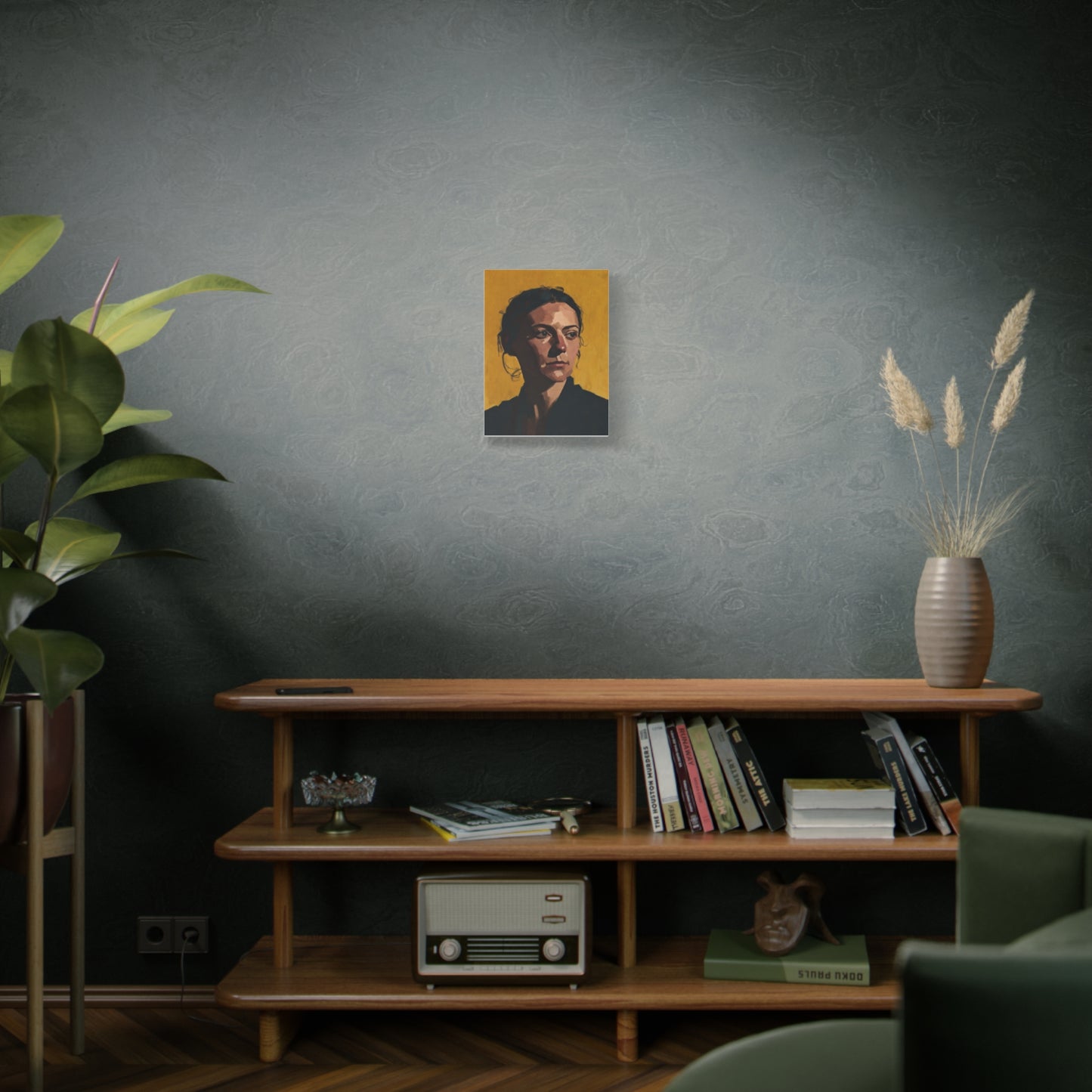 Portrait Painting Canvas Print — Moody Golden Female Portrait on Matte Stretched Canvas