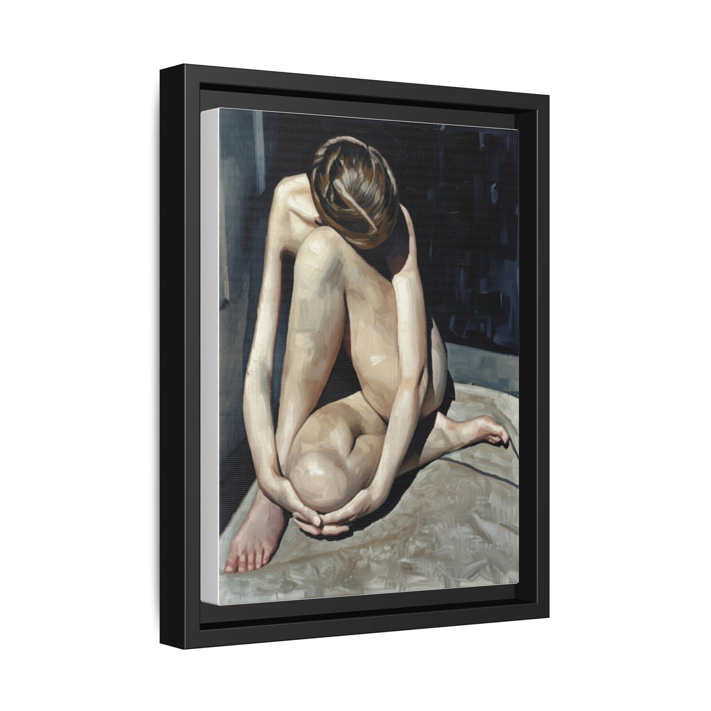 Framed Matte Canvas Print Contemplative Nude Figure Art