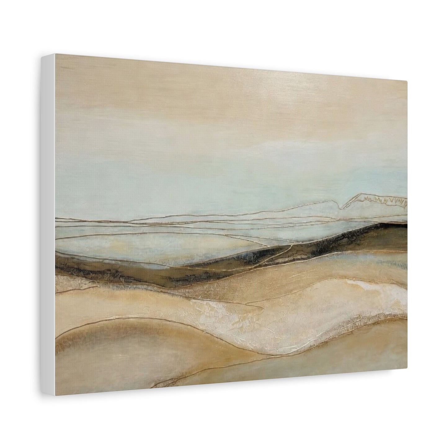 Abstract Coastal Landscape Matte Canvas Wall Art — Neutral Beach Waves Stretched Canvas