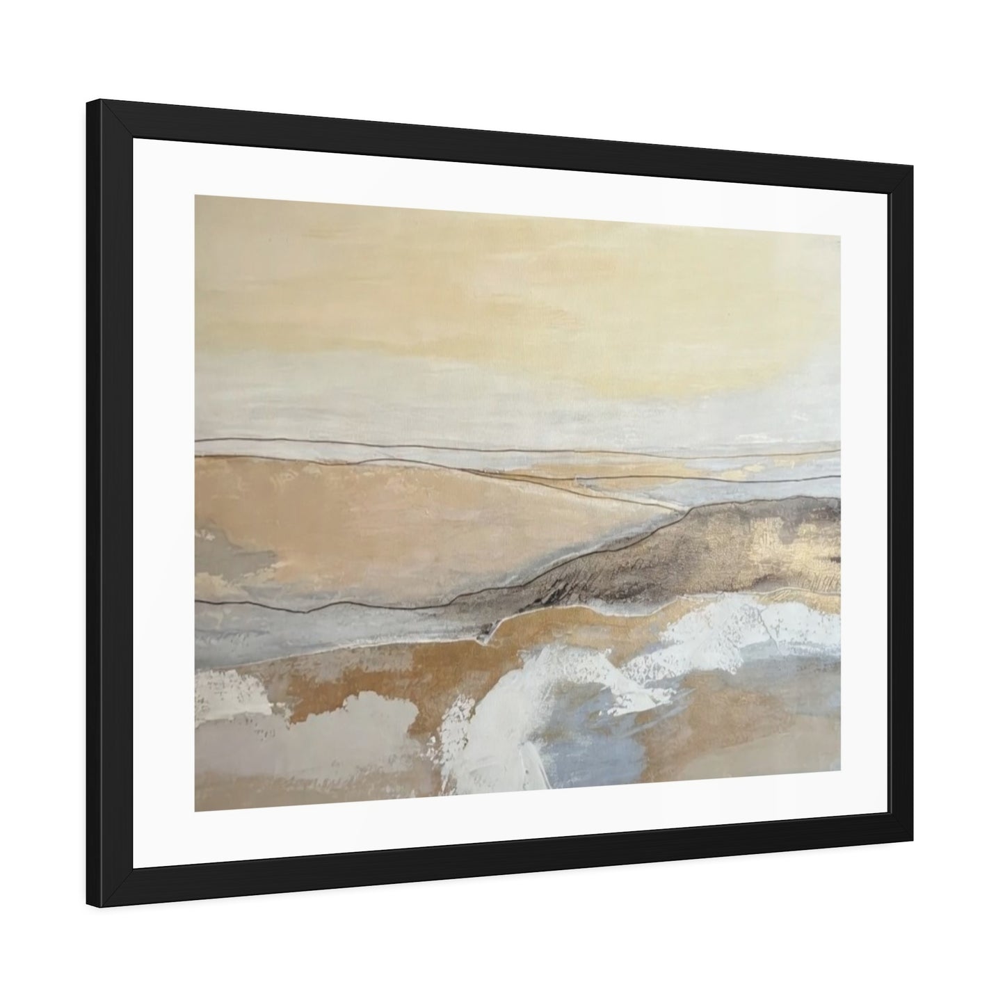 Abstract Coastal Landscape Framed Paper Poster — Neutral Beige Blue Wall Art