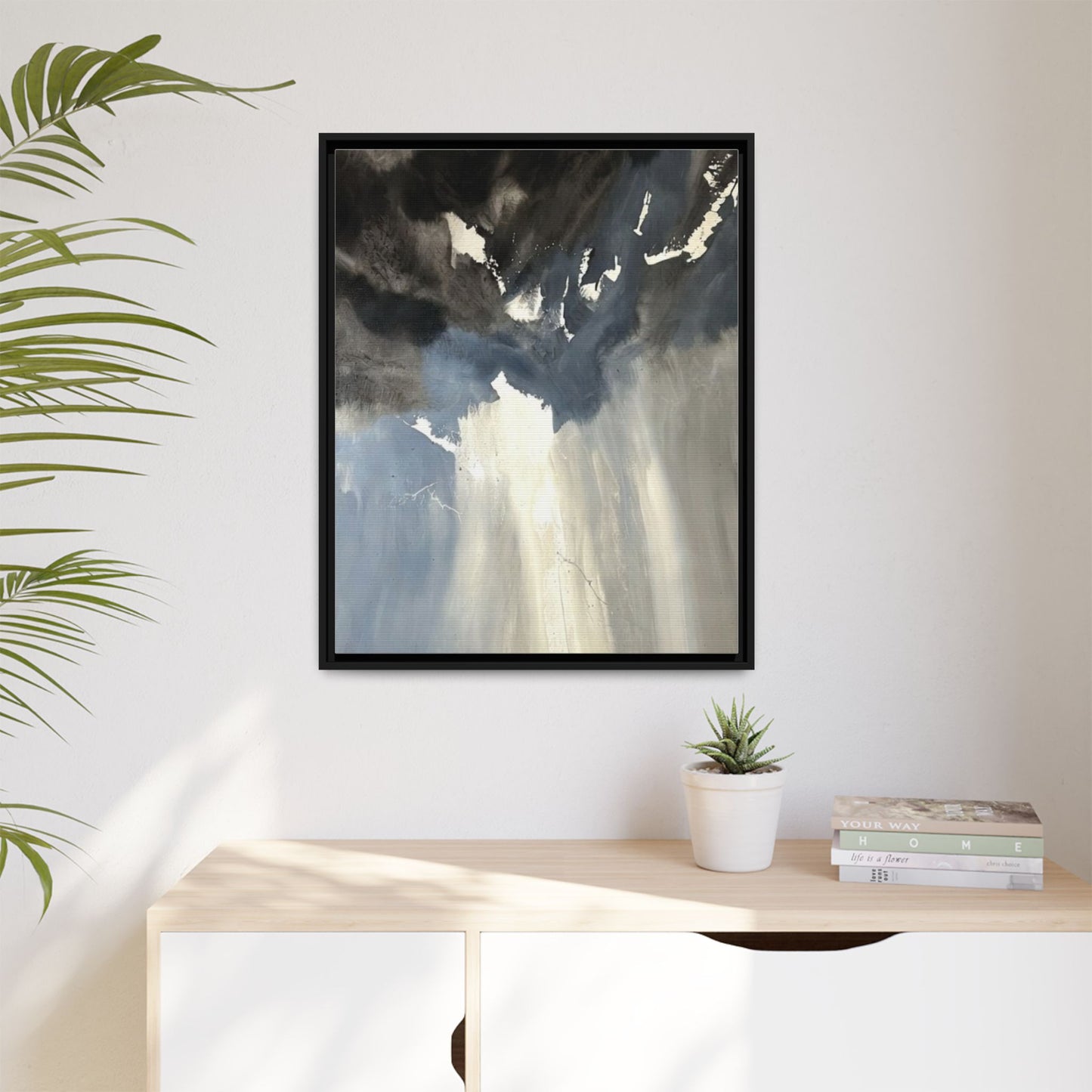 Framed Matte Canvas Art — Moody Abstract Sky Painting