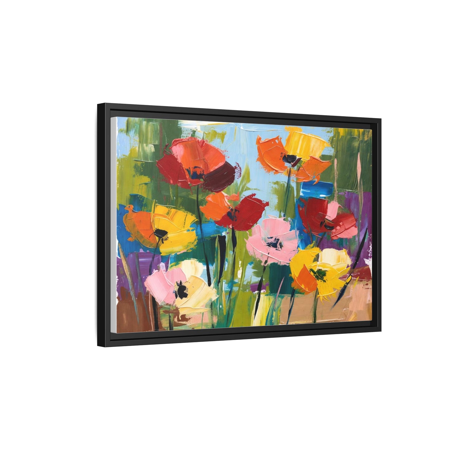 Framed Floral Canvas Print — Colorful Abstract Poppy Artwork