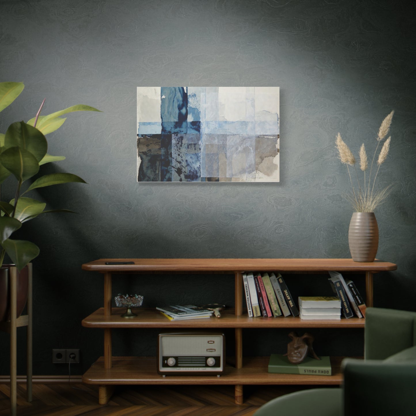 Abstract Blue Geometric Canvas Art — Stretched Matte Wall Decor