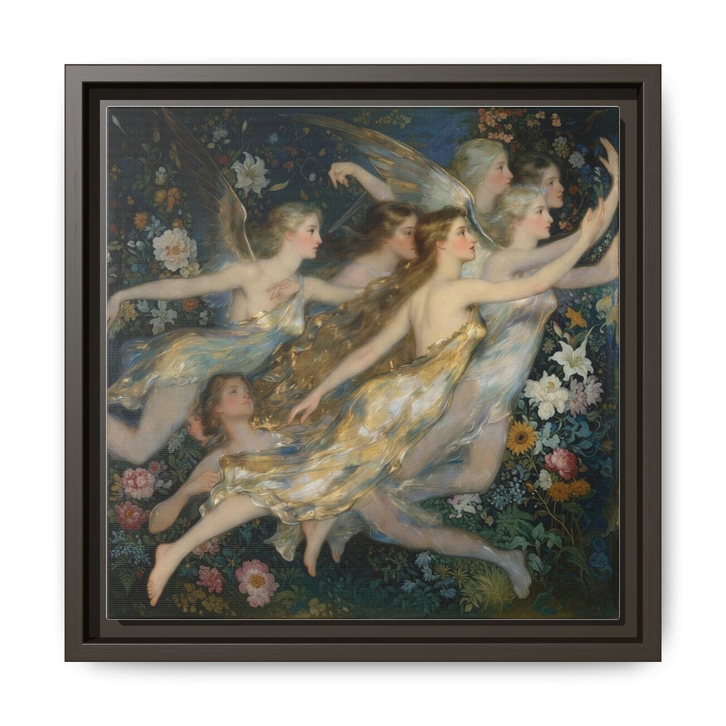 Framed Matte Canvas Wall Art — Vintage Fairies & Floral Painting