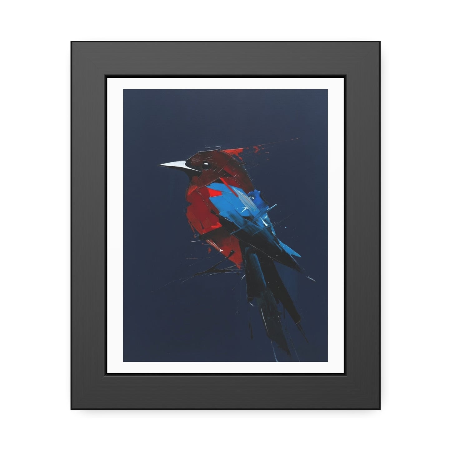 Framed Bird Art Print — Modern Red & Blue Kingfisher Poster