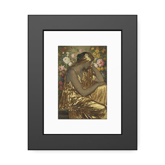 Framed Art Print — Vintage Gold Goddess Poster, Floral Decorative Wall Art
