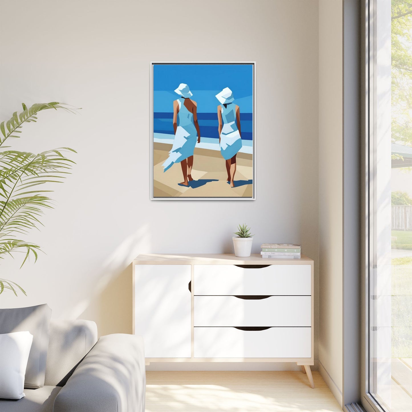 Seaside Stroll Matte Canvas Framed Print — Coastal Beach Art