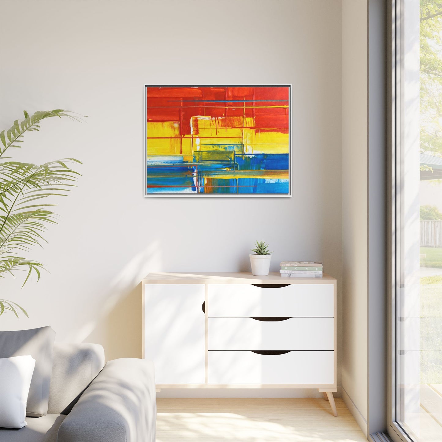 Abstract Multi-Color Framed Canvas Art — Modern Geometric Wall Decor