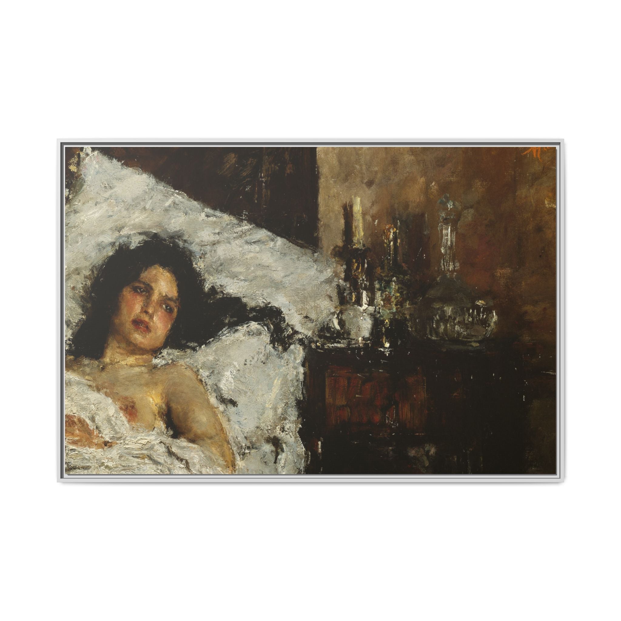 Resting by Antonio Mancini Framed Matte Canvas Wall Art Print