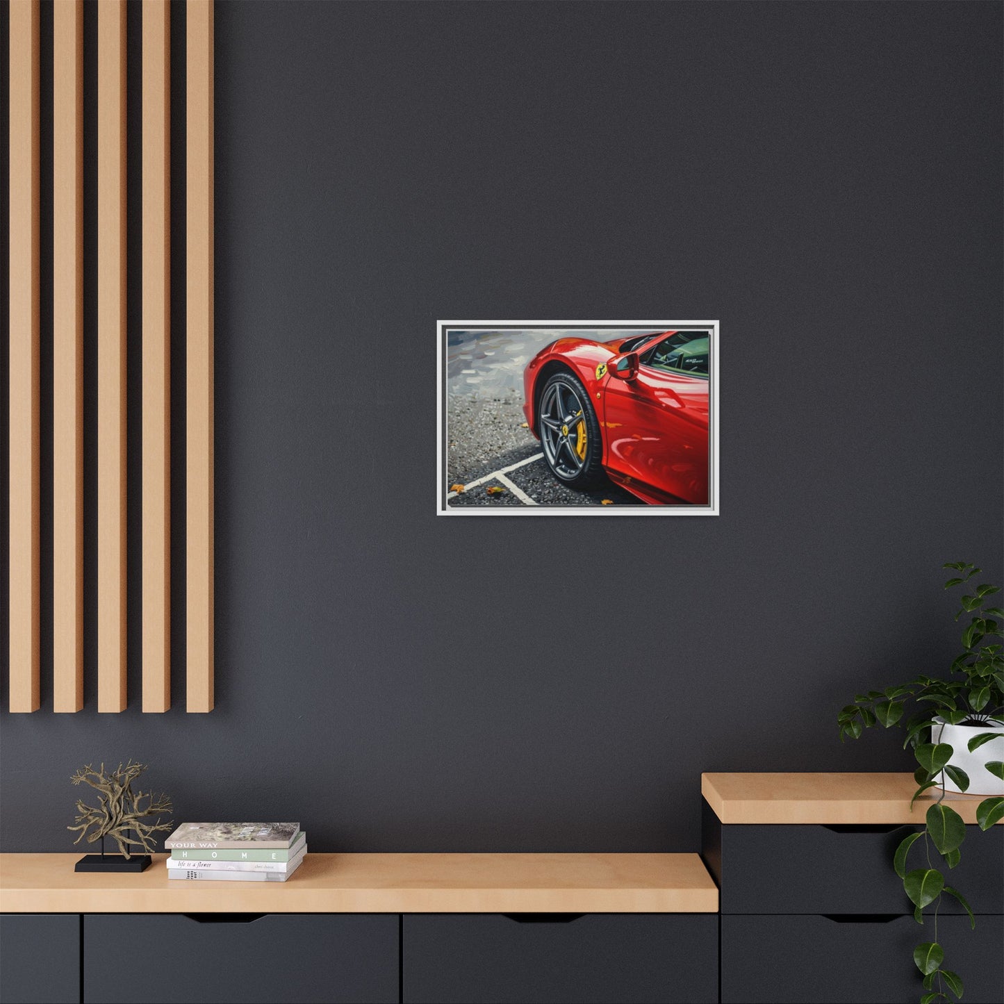 Framed Matte Canvas: Red Sports Car Close-Up Art Print