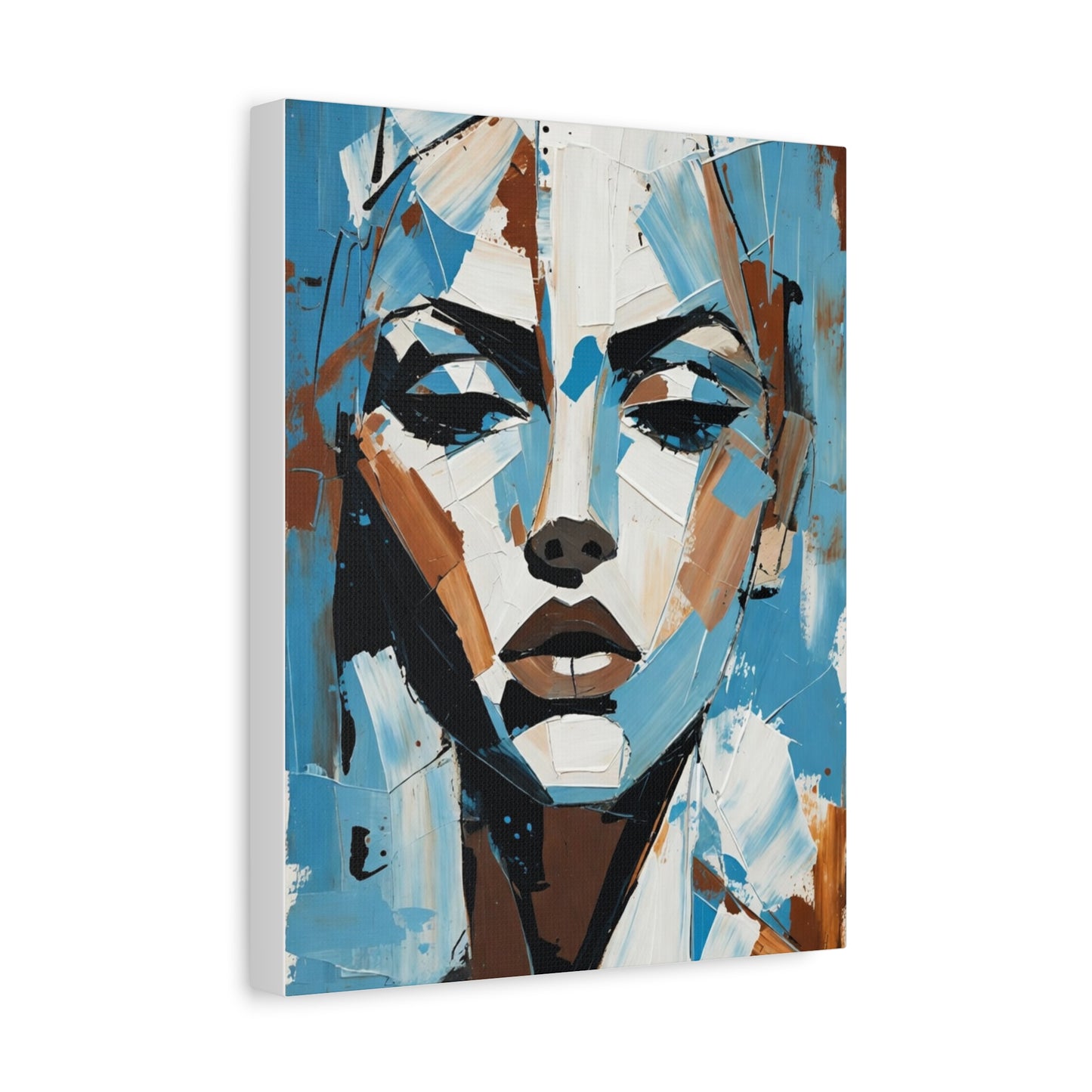 Abstract Blue Portrait Canvas Print — Modern Stretched Matte Wall Art