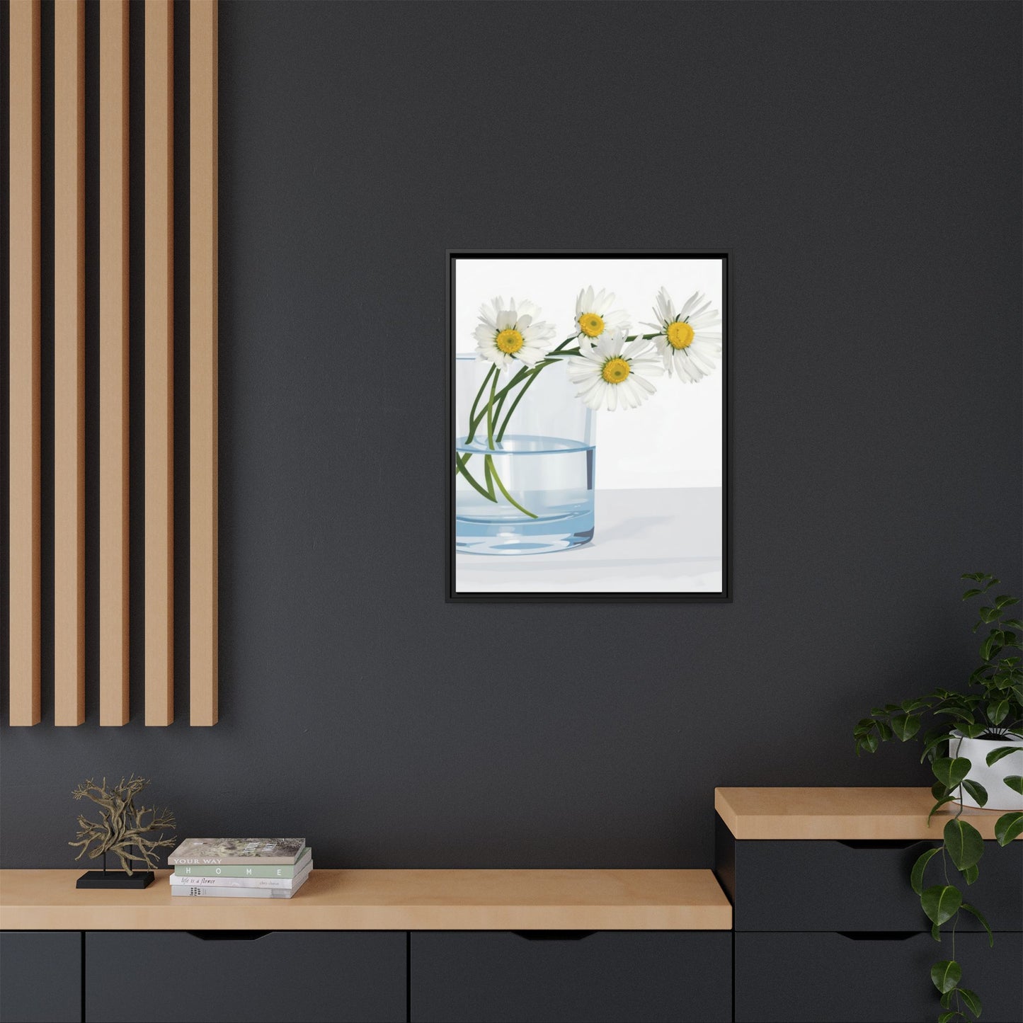 Framed Daisy Canvas Print — Minimal Botanical Wall Art