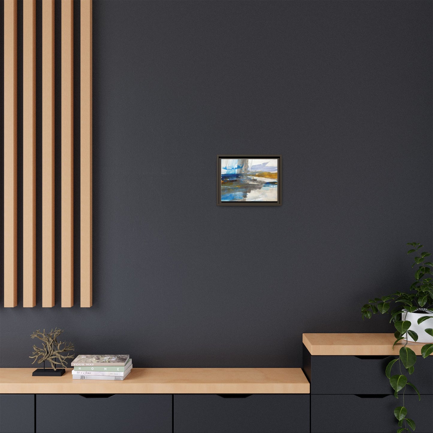 Abstract Blue & Gold Framed Canvas Art — Matte Multi-Color Wall Print