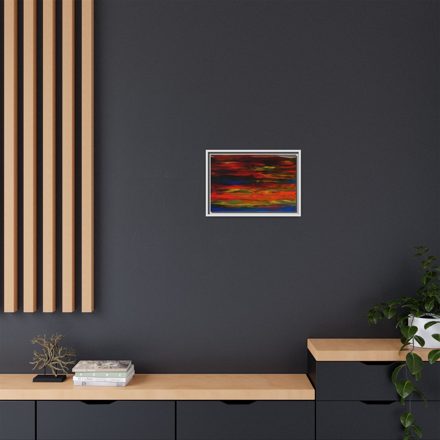 Abstract Multi-Color Matte Canvas Framed Wall Art — Bold Red & Blue Modern Painting