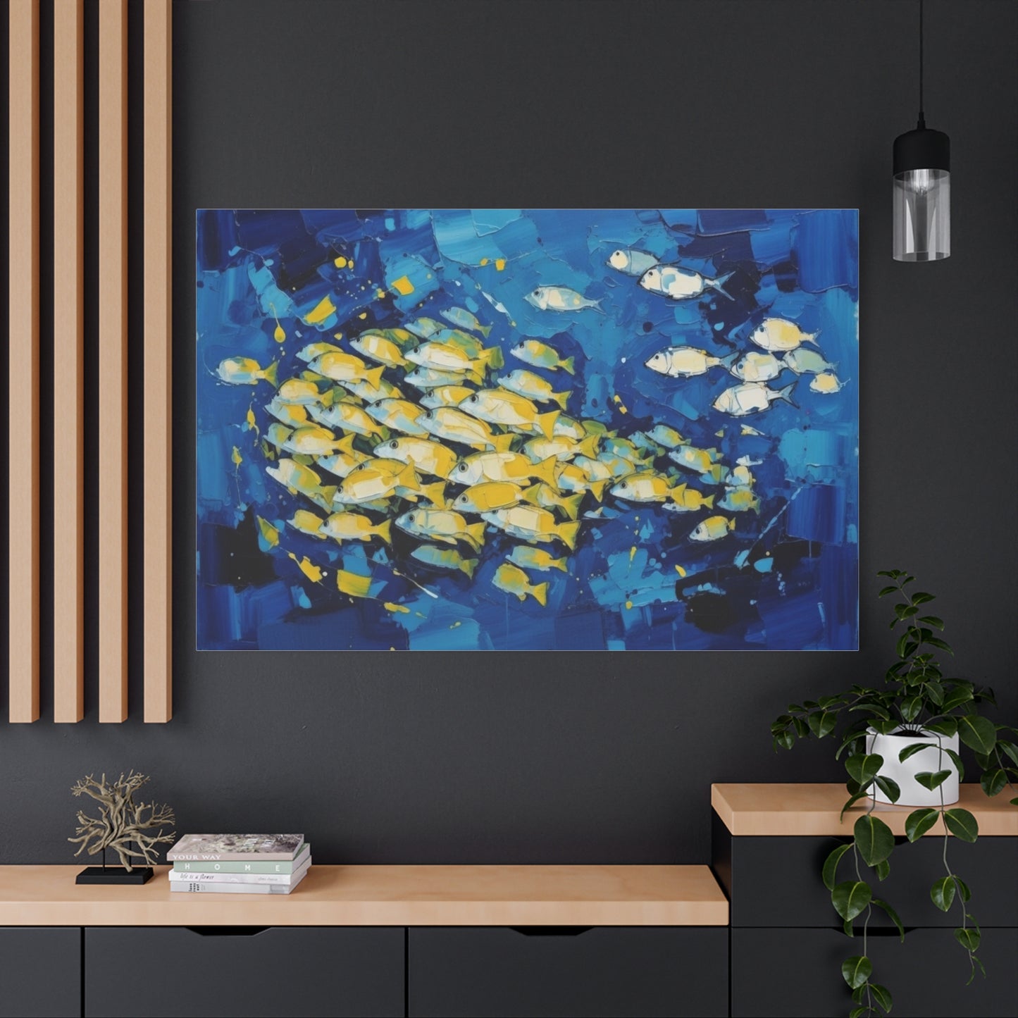 Canvas Wall Art - Blue School of Fish Matte Stretched Canvas