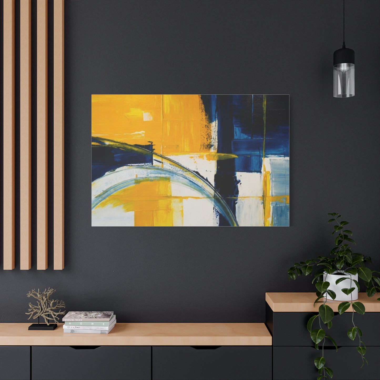 Abstract Blue & Yellow Arc Matte Canvas Wall Art - Stretched 1.25"