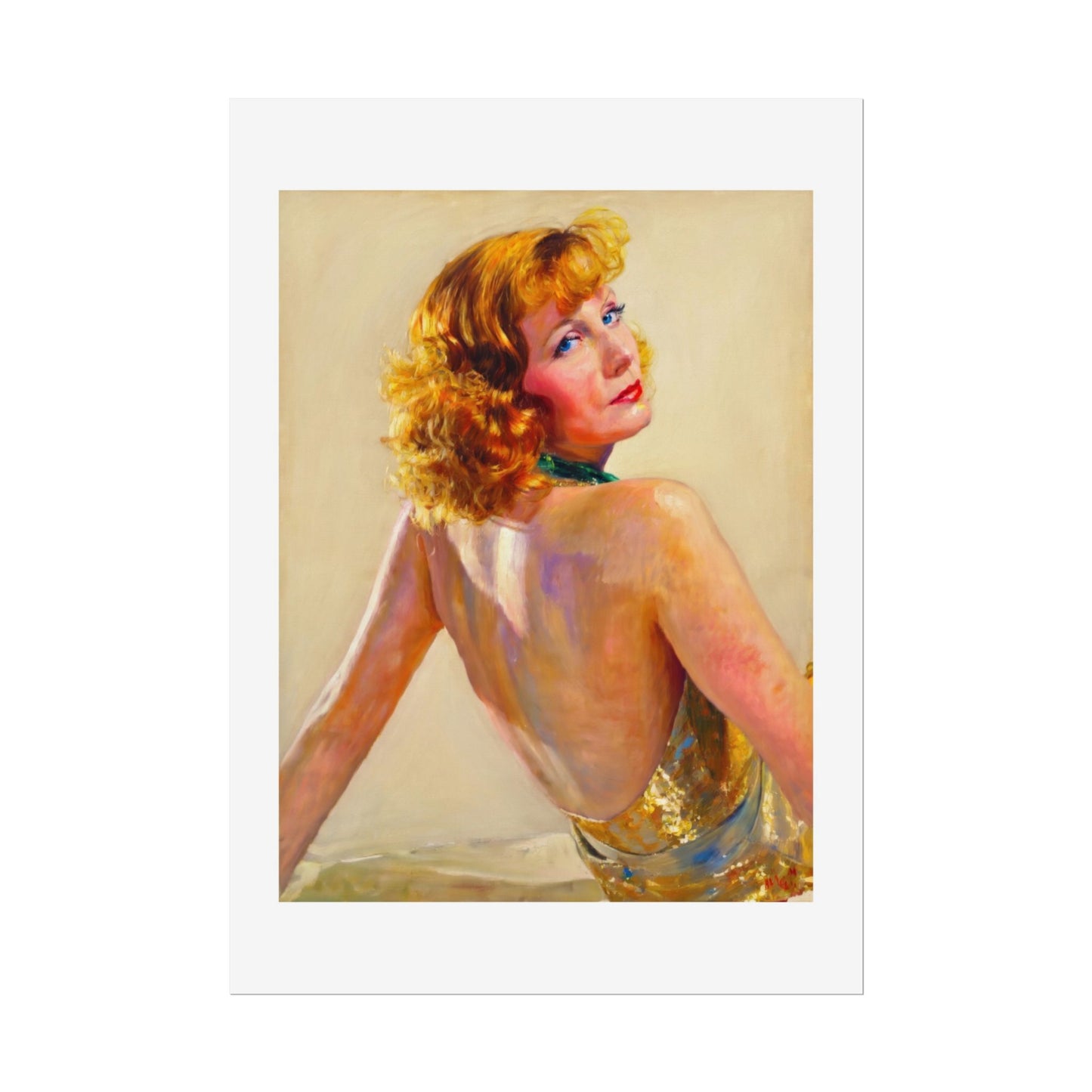 Vintage Pin-Up Art Poster - Glamorous Back-View Portrait Rolled Art Print