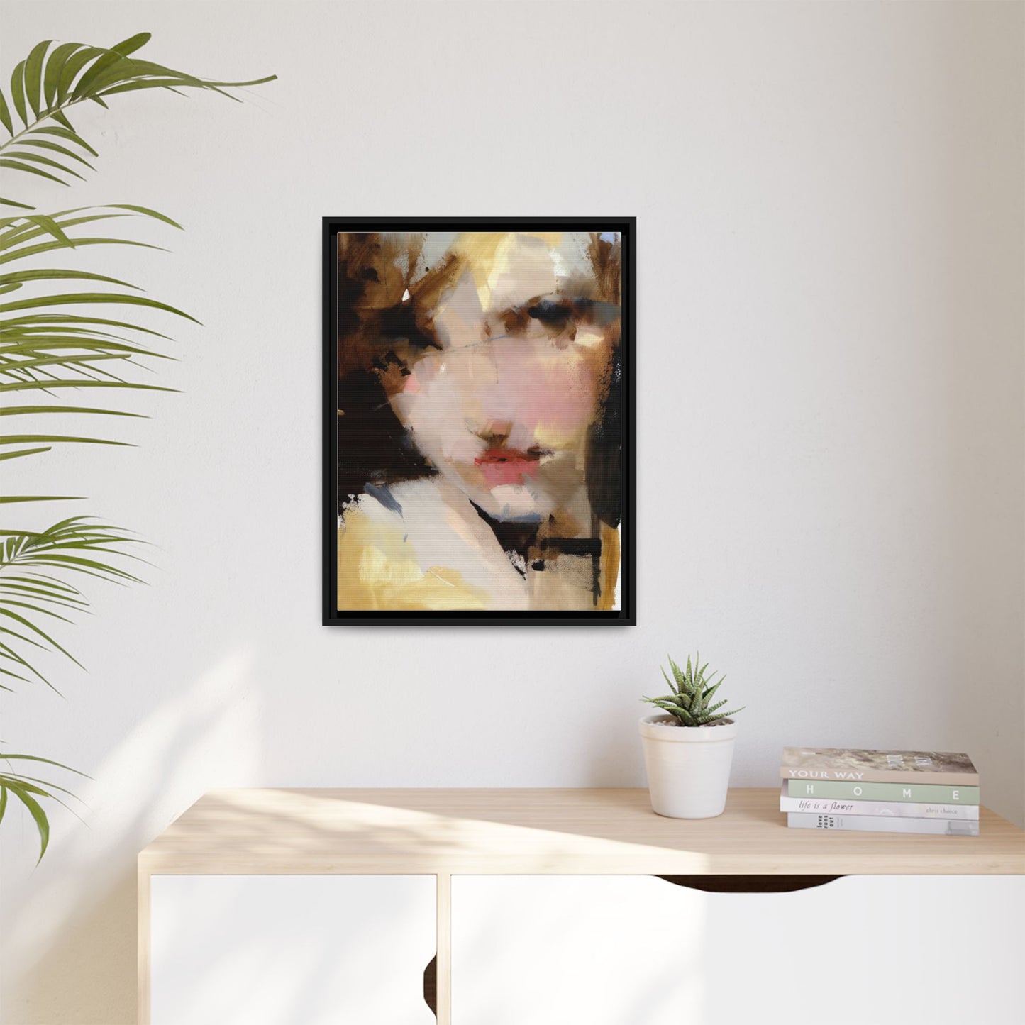 Abstract Portrait Matte Canvas Framed Print — Modern Feminine Wall Art