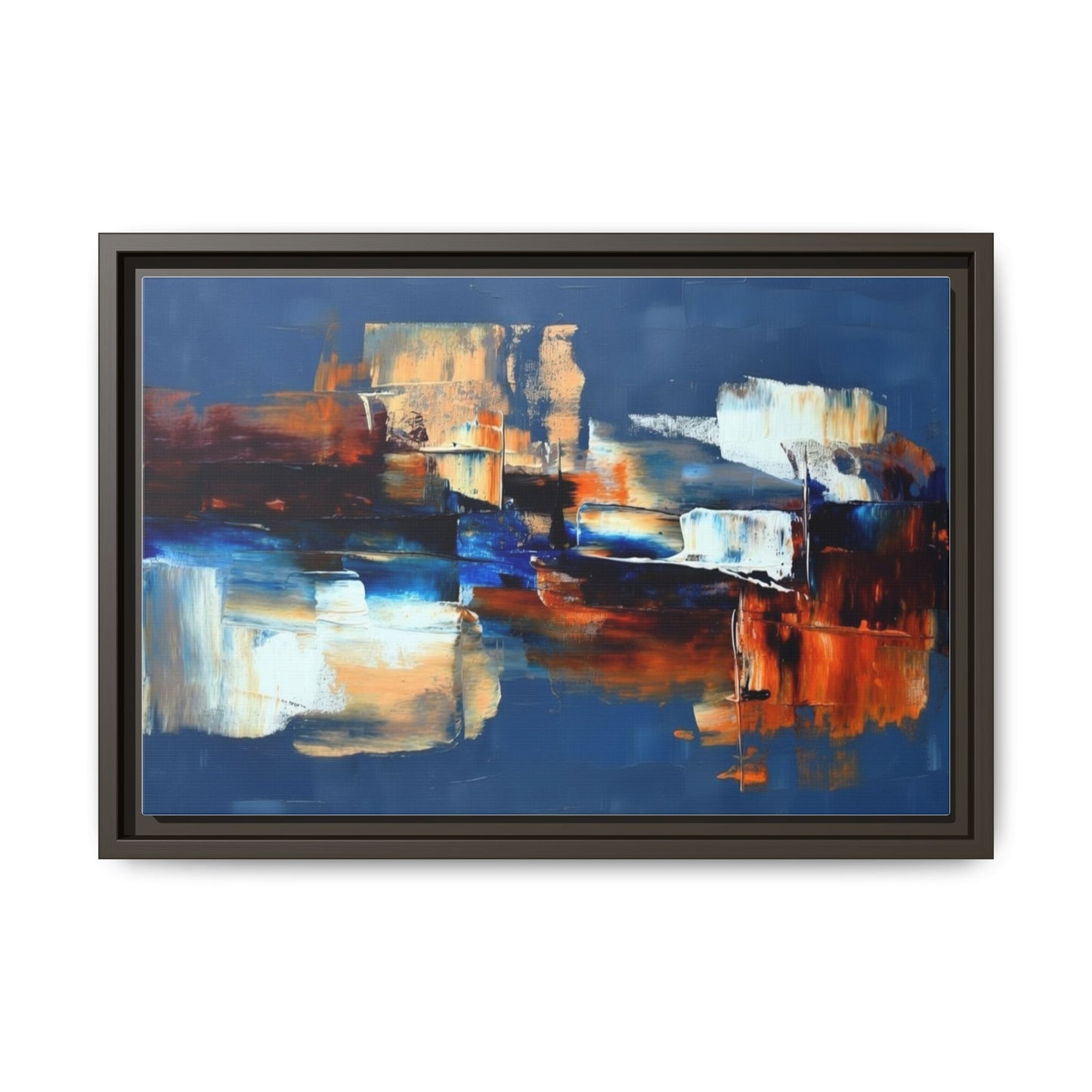 Abstract Blue & Rust Framed Canvas Art — Modern Matte Wall Painting
