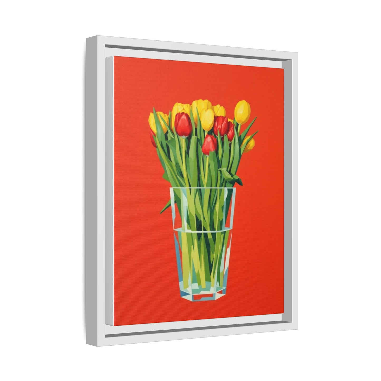 Framed Tulip Bouquet Matte Canvas Art — Vibrant Red Floral Wall Print