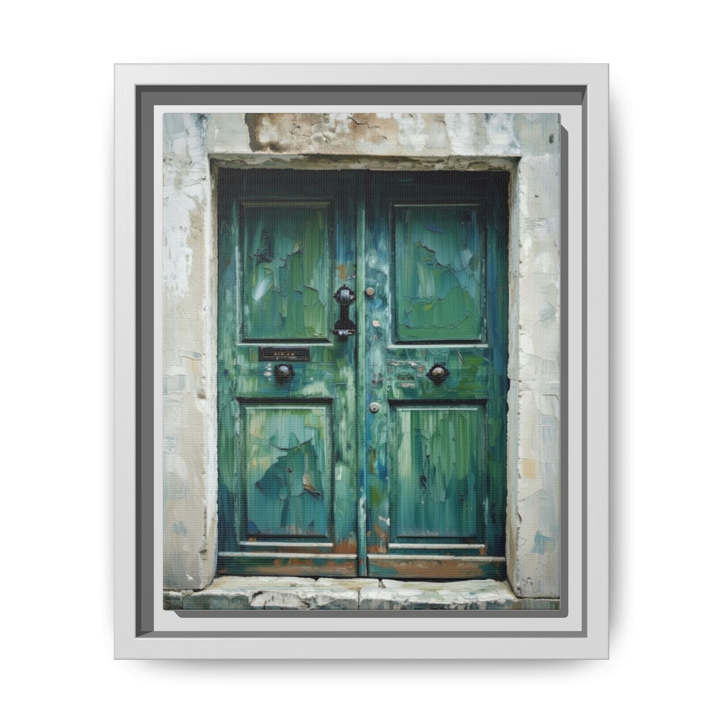 Framed Matte Canvas Art — Weathered Green Door Wall Print