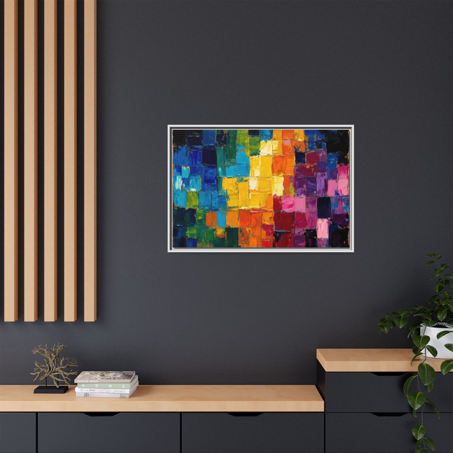 Abstract Rainbow Mosaic Framed Canvas Print — Colorful Modern Wall Art