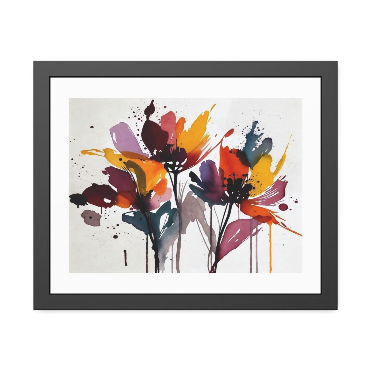 Abstract Watercolor Floral Framed Poster — Colorful Bloom Wall Art