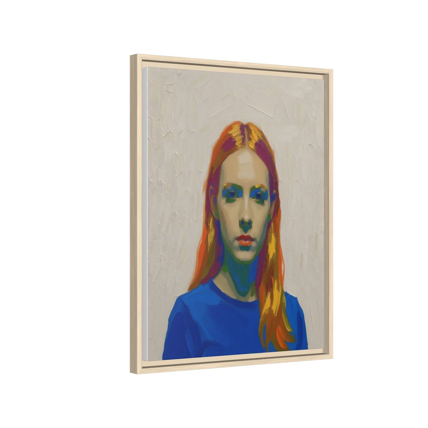 Framed Matte Canvas Portrait — Vibrant Multi‑Color Girl Art Print
