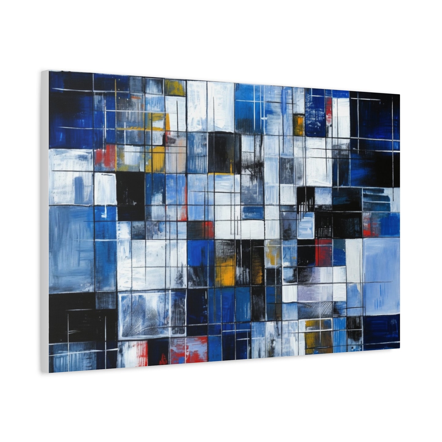 Abstract Blue Grid Matte Stretched Canvas Wall Art (1.25")