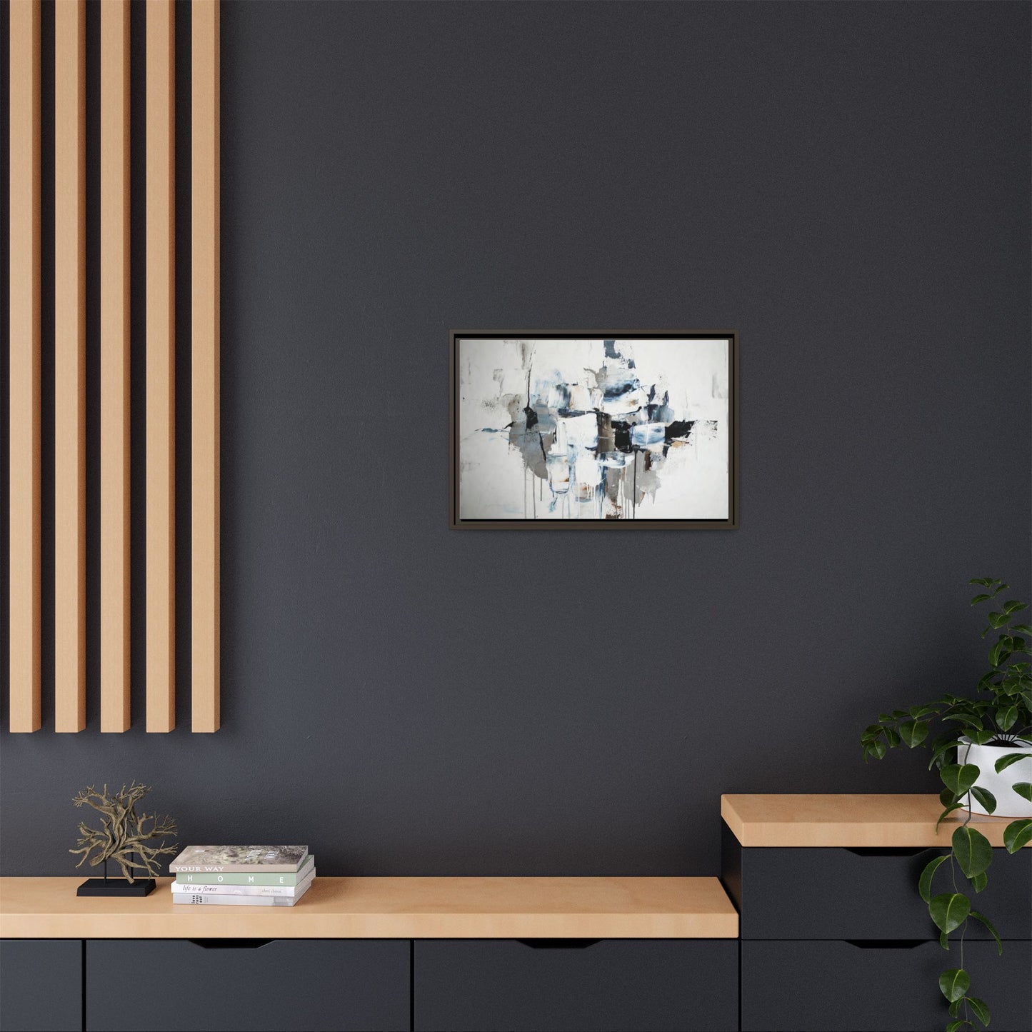 Framed Abstract Canvas Art — Blue Neutral Modern Wall Print