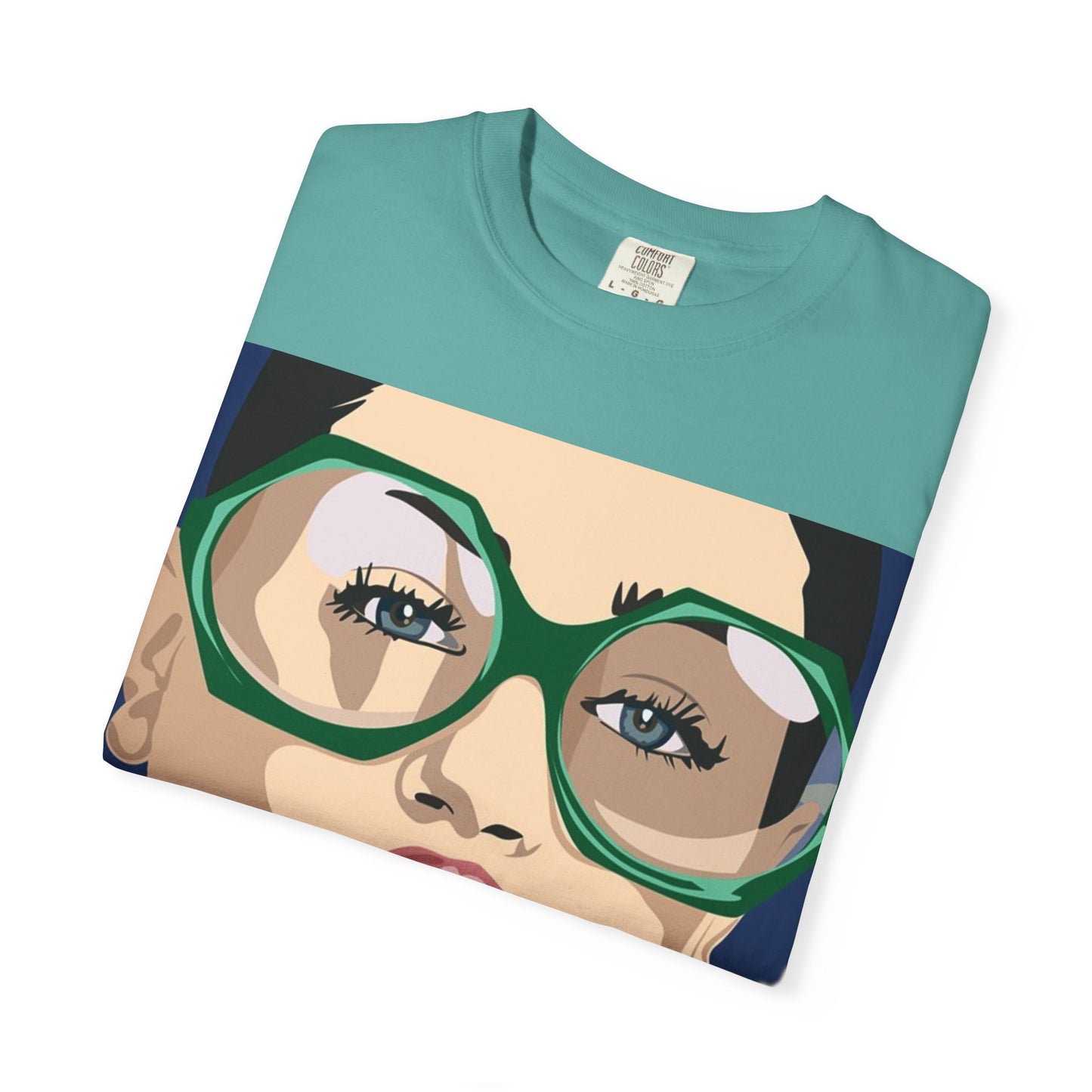 Pop Art Woman Graphic T‑Shirt — Retro Chic Green Glasses Design