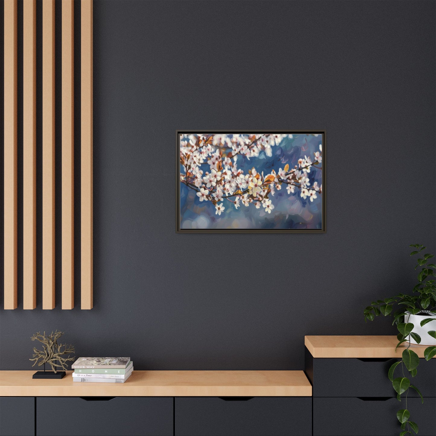 Framed Matte Canvas Print — Cherry Blossom Branch Wall Art
