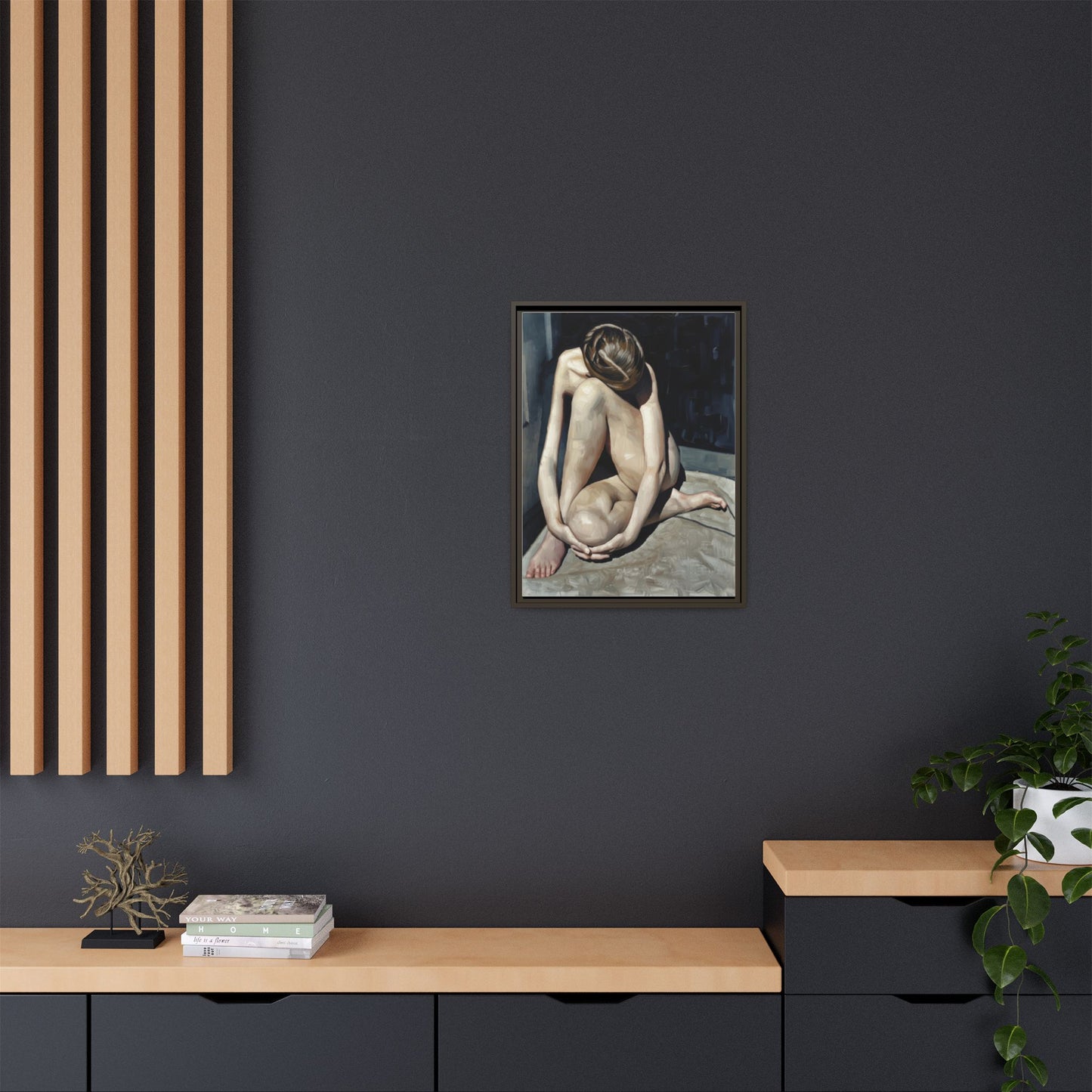 Framed Matte Canvas Print Contemplative Nude Figure Art