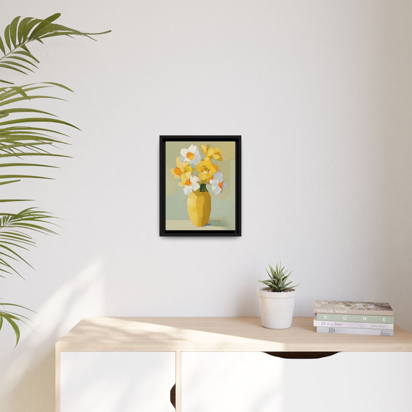 Framed Floral Canvas Print — Yellow Vase Bouquet Wall Art