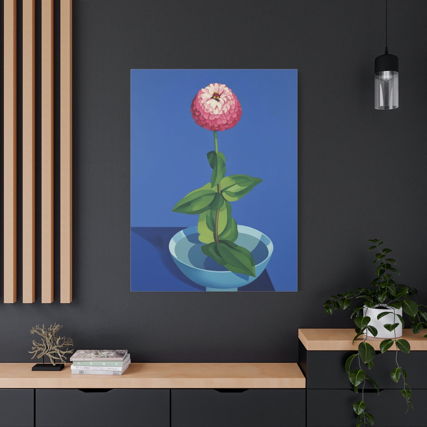 Pink Zinnia Still Life Matte Canvas Wall Art — Stretched 1.25"