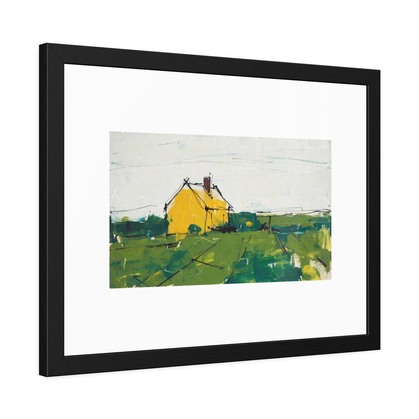 Framed Poster — Yellow Country House Landscape Art Print